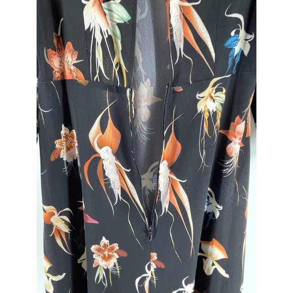 H M Women's 3/4 Sleeve Black Floral Print Slit Back Dress Size 8 - Picture 9 of 16